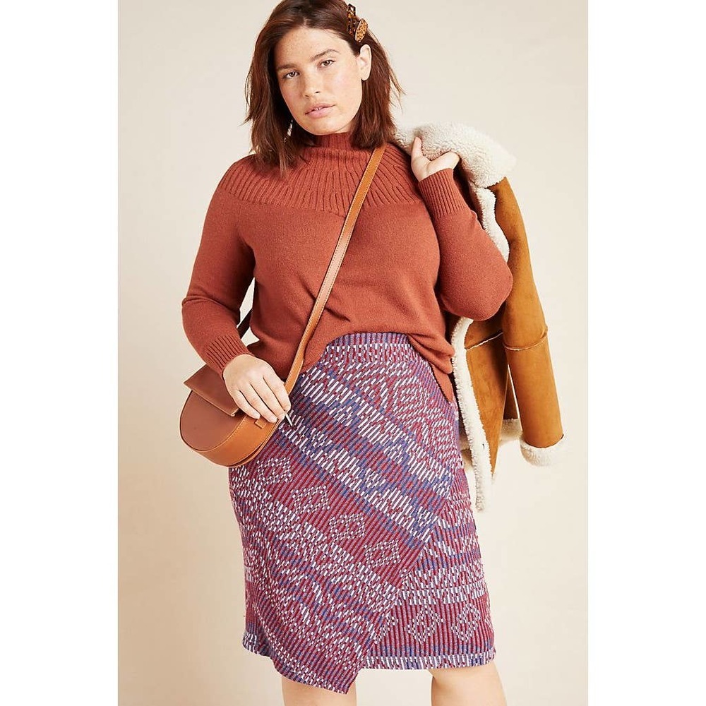 Anthropologie Red and Blue Pencil Skirt